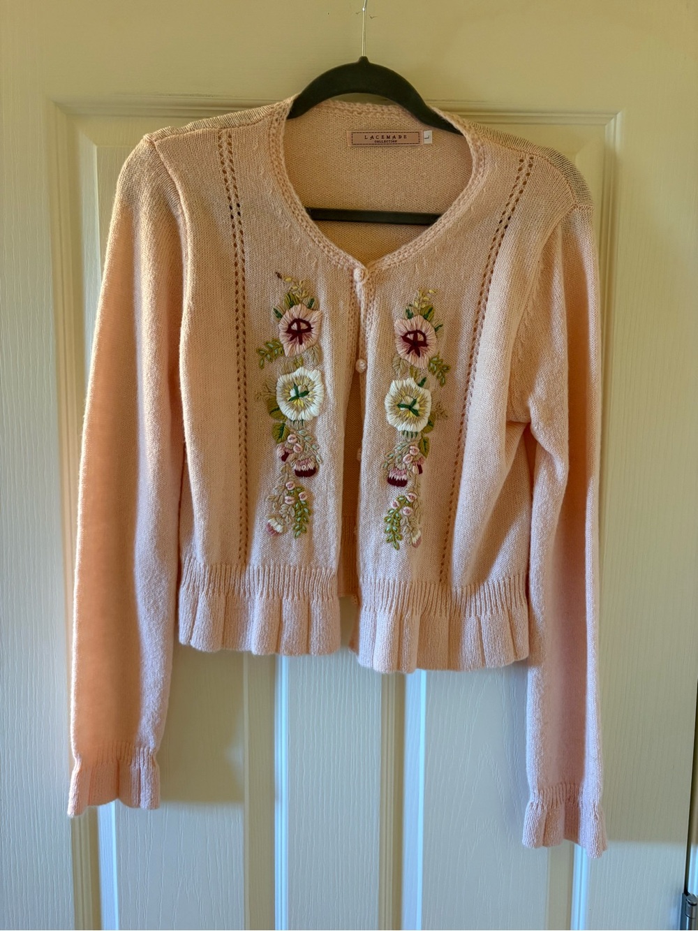 LaceMade Pale Pink Embroidered Cardigan Sweater